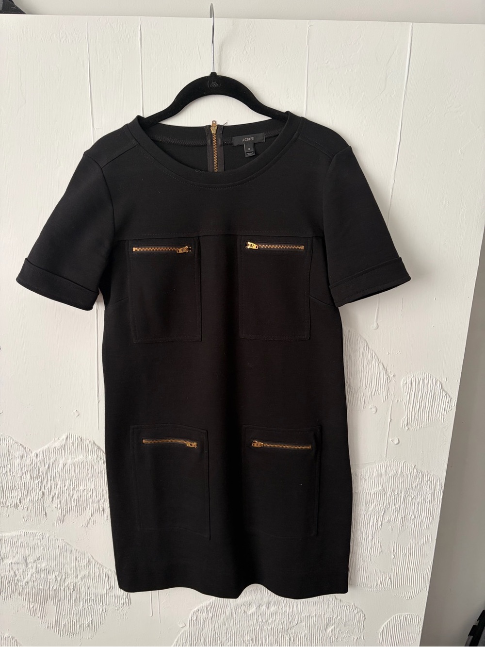 J. Crew Black Short-Sleeve Shift Dress with Gold Zippers
